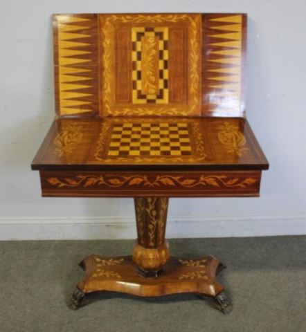 Appraisal: th C Continental Marquetry Inlaid Game Table Fine quality inlaid