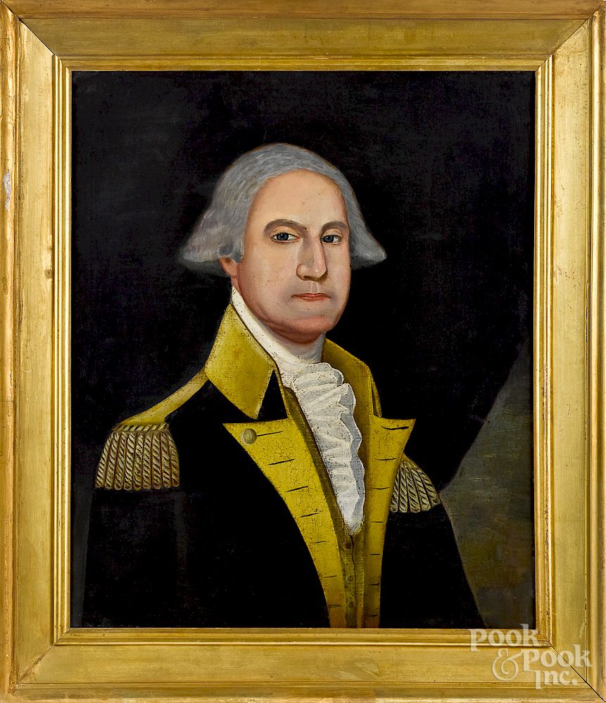 Appraisal: Primitive portrait of George Washington Primitive oil on canvas portrait