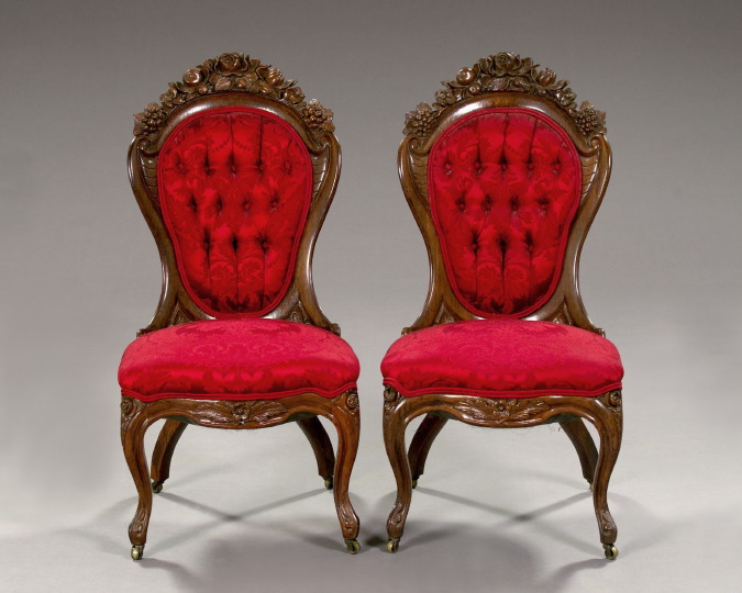 Appraisal: Pair of American Rococo Revival Laminated Rosewood Sidechairs mid- th