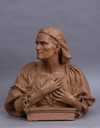 Appraisal: AFTER A HUBER PAINTED PLASTER BUST OF A PEASANT WOMAN