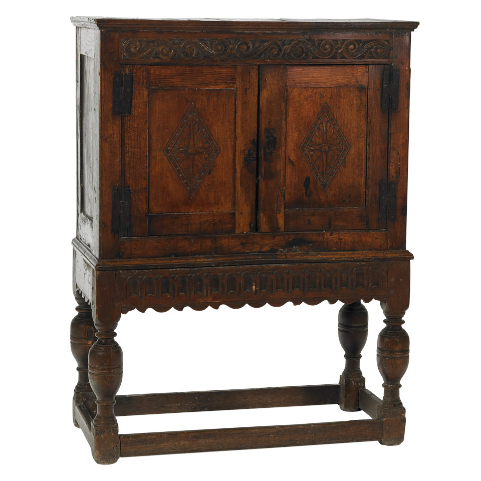 Appraisal: English Carved Oak Cabinet on Stand th century and later