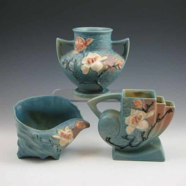 Appraisal: Three-piece grouping of Roseville Magnolia in blue including a -