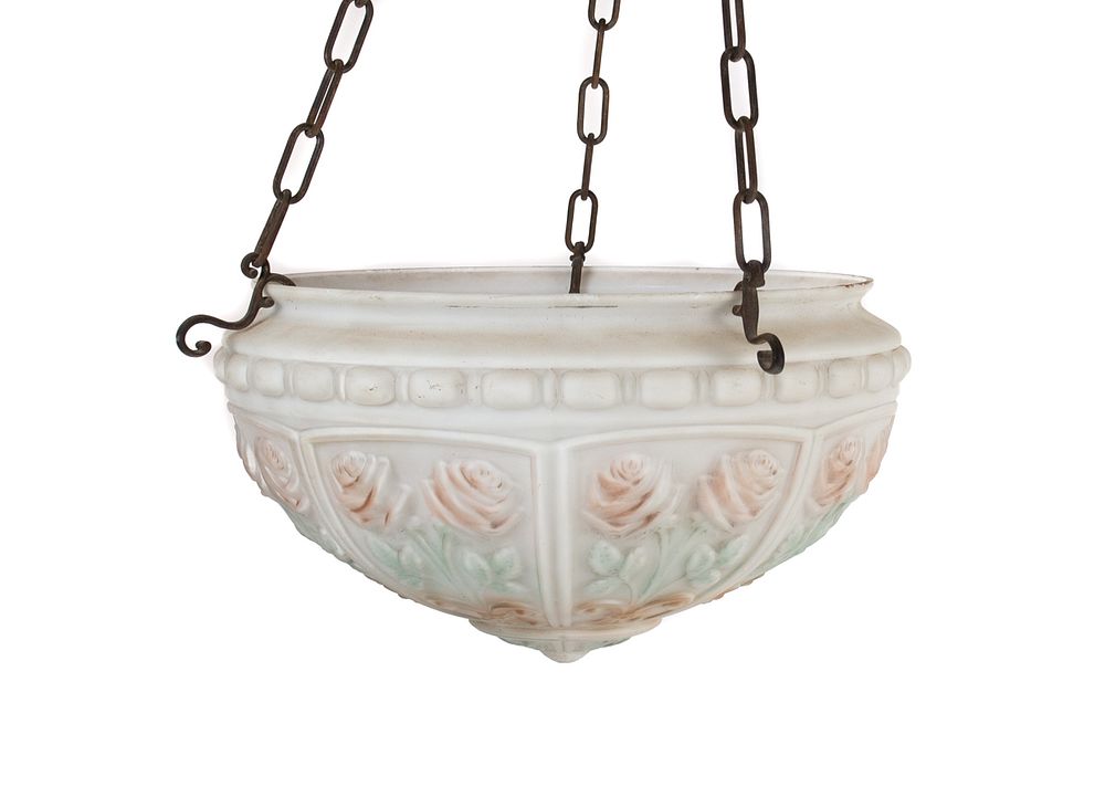 Appraisal: Hanging Obverse Painted Molded Chandelier Hanging Obverse Painted Molded Chandelier