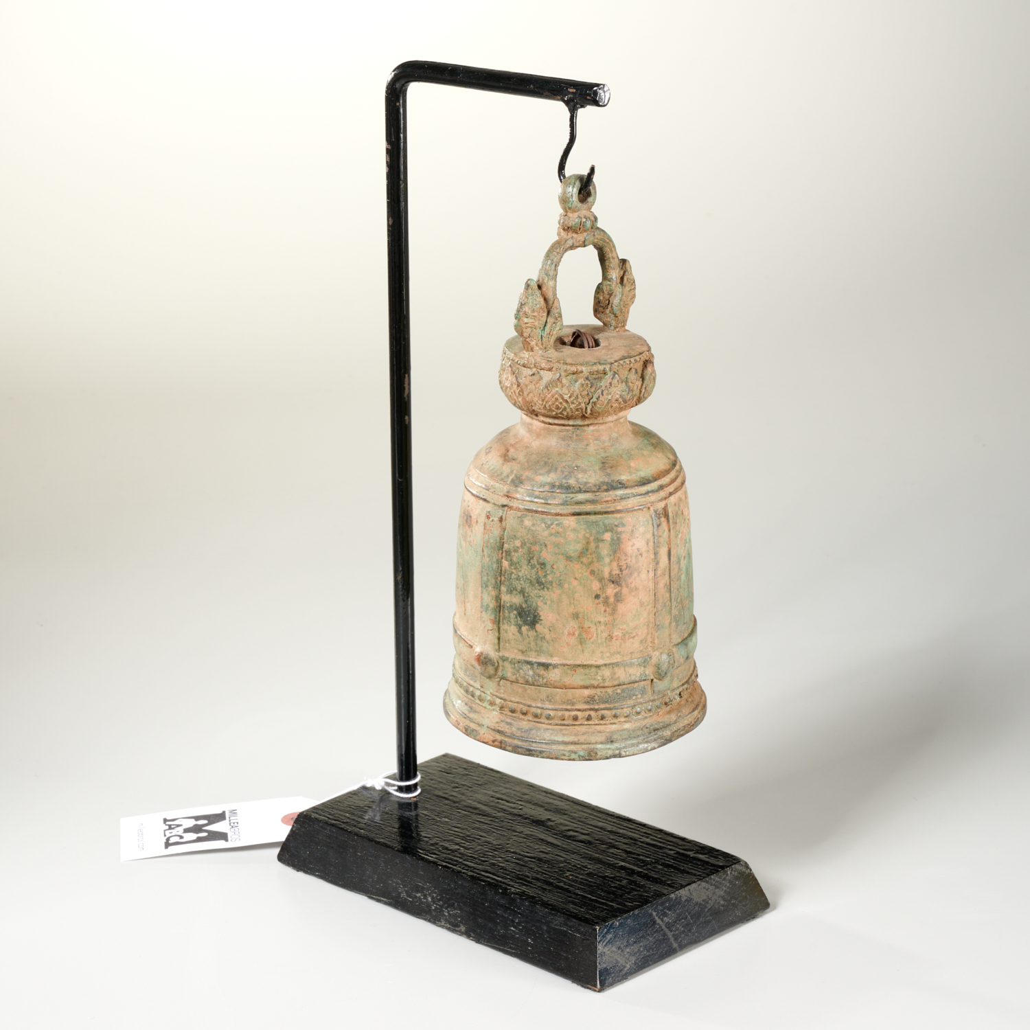 Appraisal: KHMER STYLE CAST BRONZE BELL On black patinated metal and