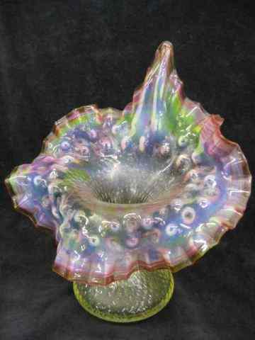 Appraisal: Victorian Art Glass Jack-in-the-Pulpit Vase cranberry opalescent on vaseline ''