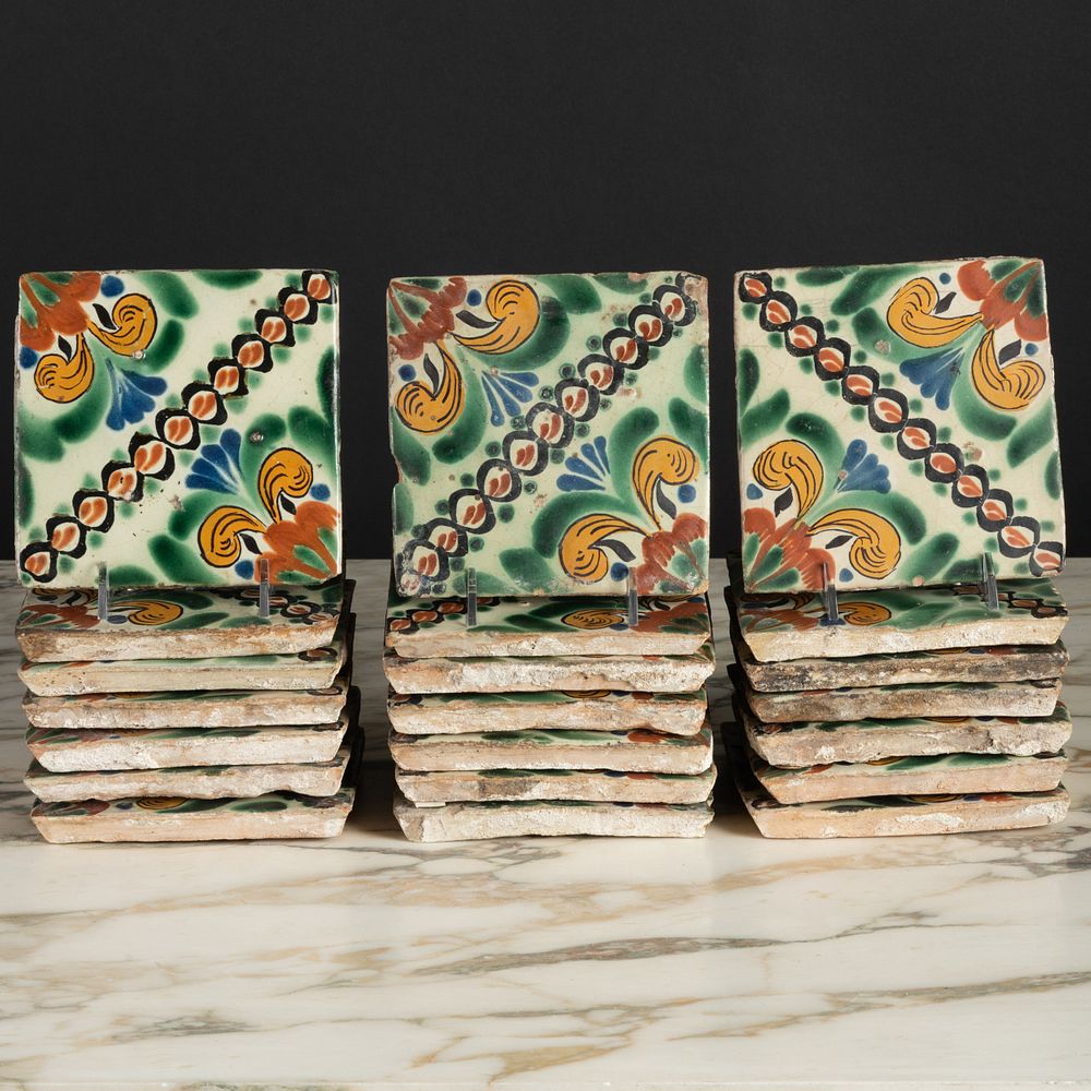 Appraisal: Set Of Twenty-One Spanish Tin-Glazed and Enameled Tiles x in