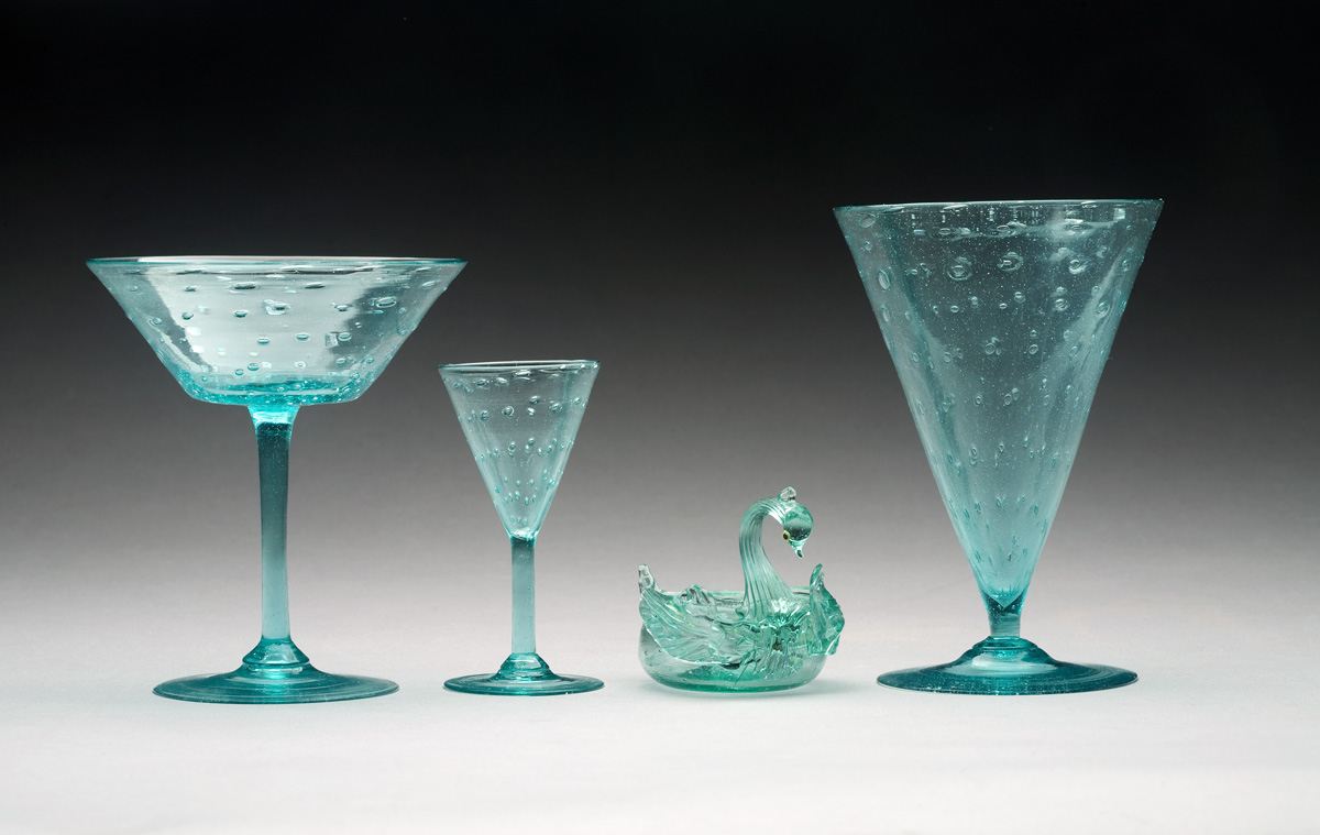 Appraisal: VENETIAN GREEN BUBBLE GLASS DESSERT SERVICE EARLY TWENTIETH CENTURY Comprising