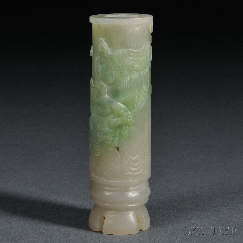 Appraisal: Small Hardstone Vase China th century carved with Shoulao a