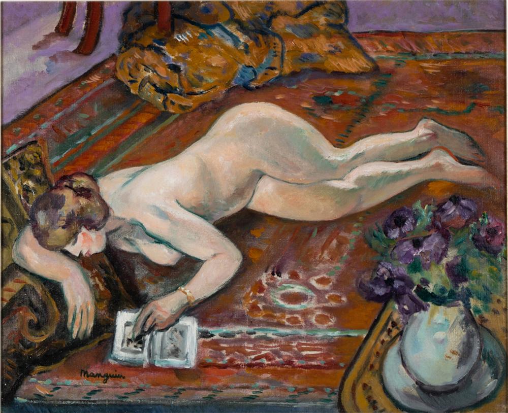 Appraisal: HENRI CHARLES MANGUIN - GRENOUILLETTE COUCHEE SUR LE TAPIS oil