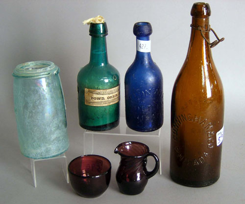 Appraisal: Three Philadelphia glass bottles together with a canning jar an