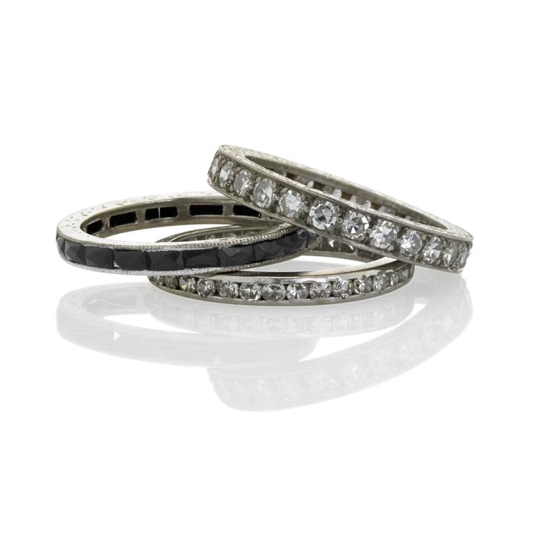 Appraisal: THREE ART DECO DIAMOND OR ONYX ETERNITY BANDS Condition Report