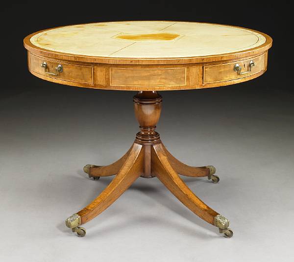 Appraisal: A George III style inlaid mahogany drum table The circular