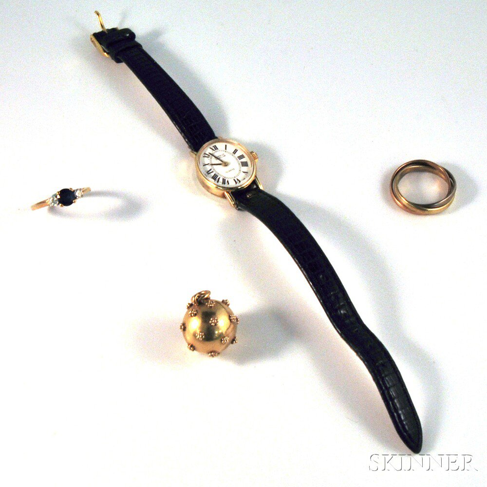 Appraisal: Four Pieces of Gold Jewelry an kt gold sapphire and