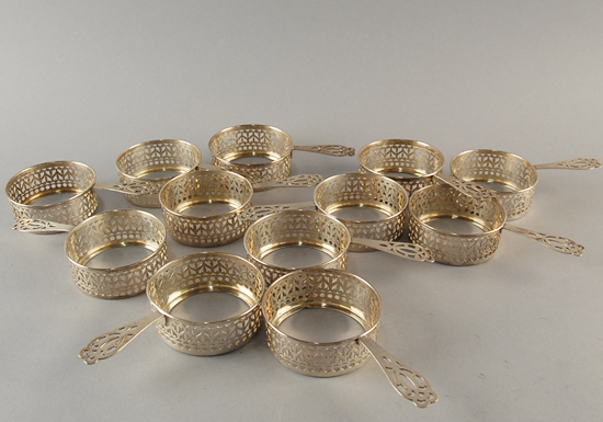 Appraisal: Twelve Sterling Ramekin Holders by Gorham with pierced handles and