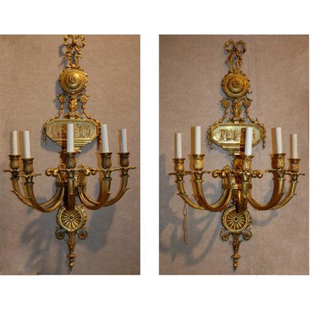 Appraisal: Pair of George III Style Gilt-Metal Five-Light Sconces Estimate -