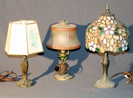 Appraisal: Group of Four Patinated Metal Boudoir Lamps th Century Height