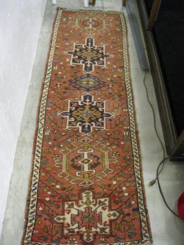 Appraisal: Heriz Persian Handmade Runner geometric on salmon field ' x