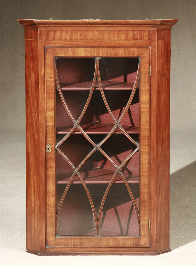 Appraisal: George III Satinwood Inlaid Mahogany Hanging Corner Cupboard Circa The