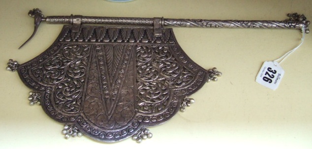 Appraisal: A South East Asian pressed metal hand banner fan pierced