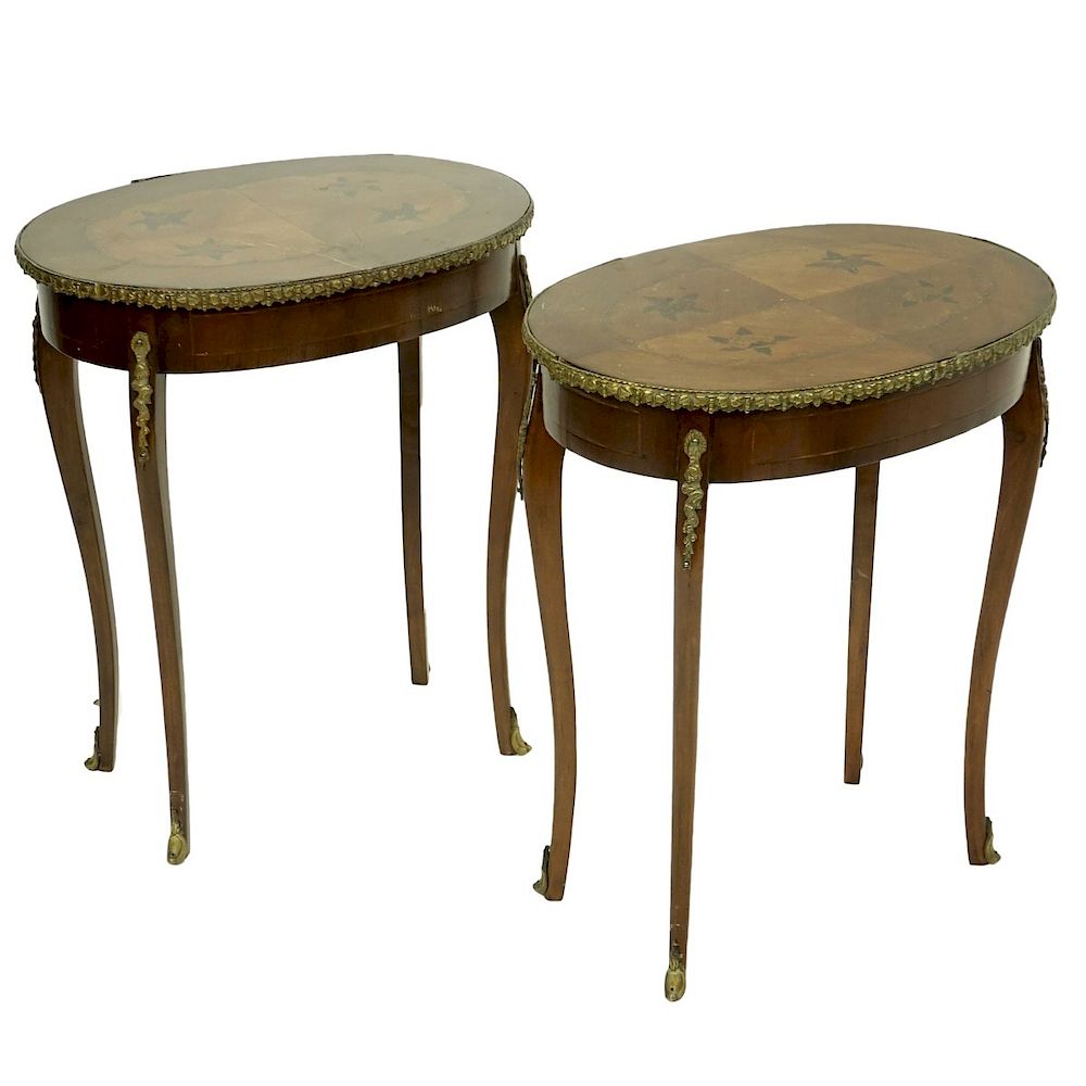 Appraisal: Pair of End Tables Pair of Antique French Inlaid End