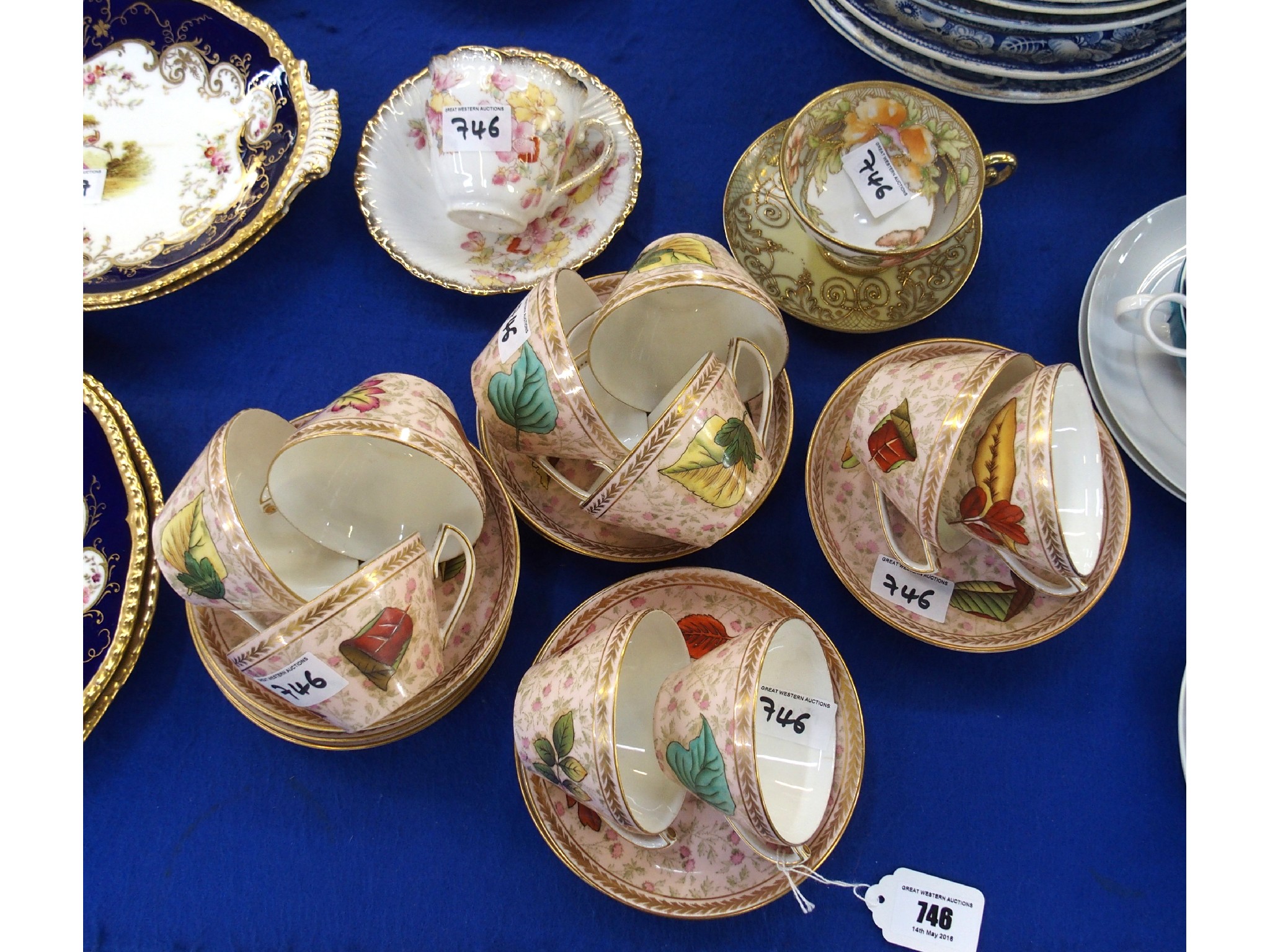 Appraisal: Wedgwood leaf decorated teawares and two cabinet cups and saucers