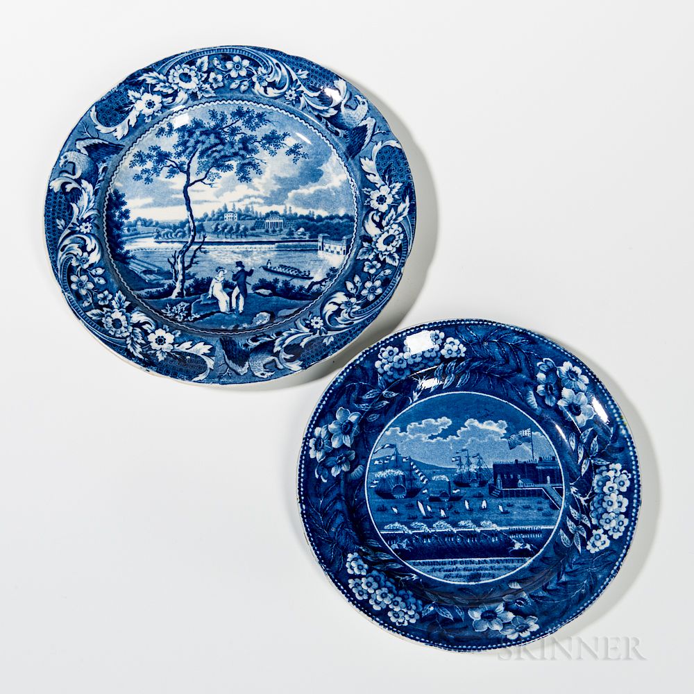 Appraisal: Two Staffordshire Historical Blue Transfer-decorated Plates Two Staffordshire Historical Blue