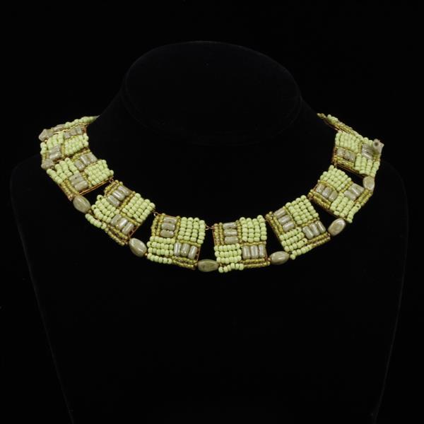 Appraisal: Miriam Haskell Green Glass Seed Beaded Geometric Collar Necklace