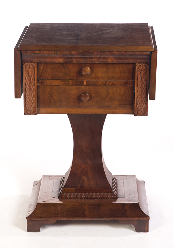 Appraisal: NEOCLASSICAL TWO-DRAWER DROP LEAF WORK TABLE American nd quarter- th