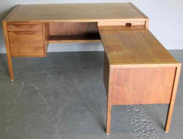 Appraisal: Jens Risom Labeled Midcentury Modern TeakExecutive Desk From a Stamford