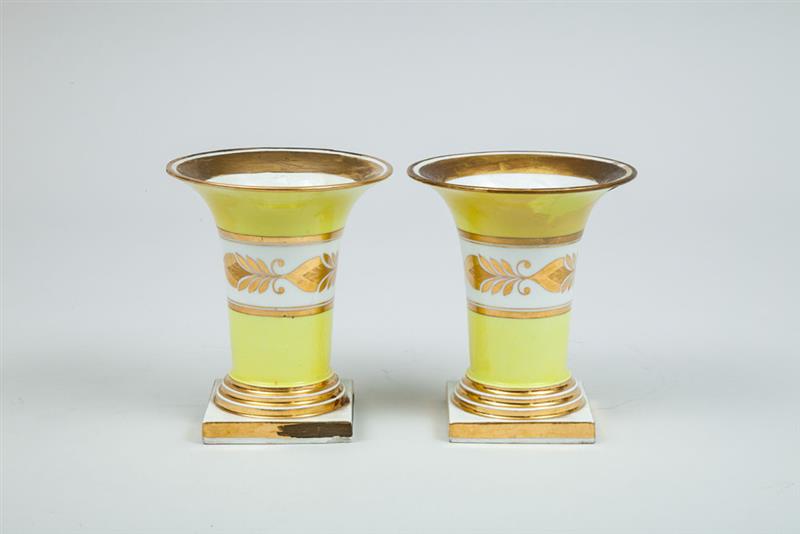 Appraisal: Pair of Continental Porcelain Gilt-Decorated Vases Both with restorations in