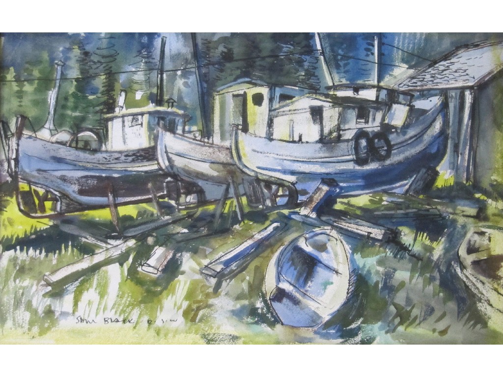 Appraisal: SAM BLACK RSW Watercolour 'Salmon Boats Vancouver' signed recto and