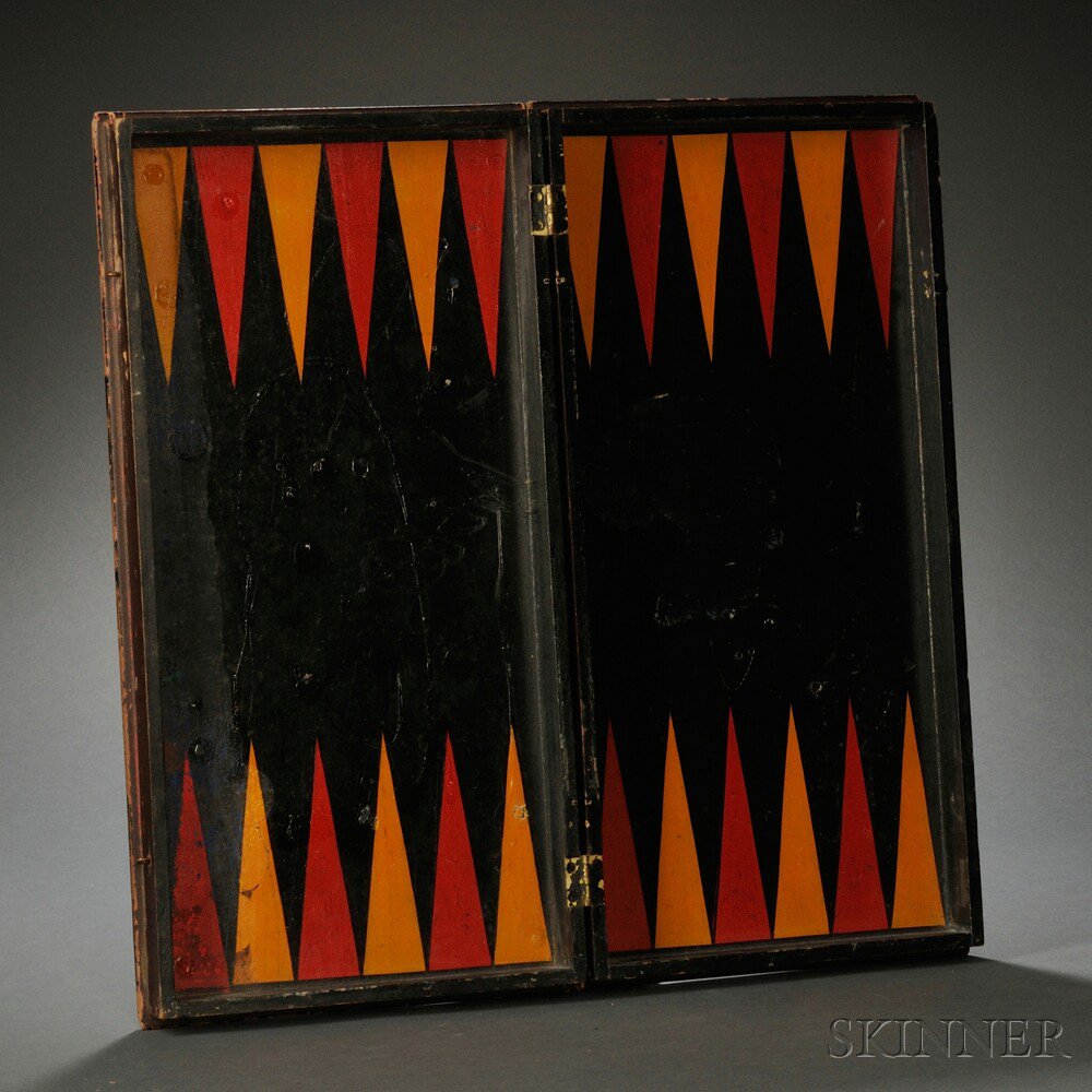 Appraisal: Polychrome Painted Folding Game Board America c with Parcheesi game