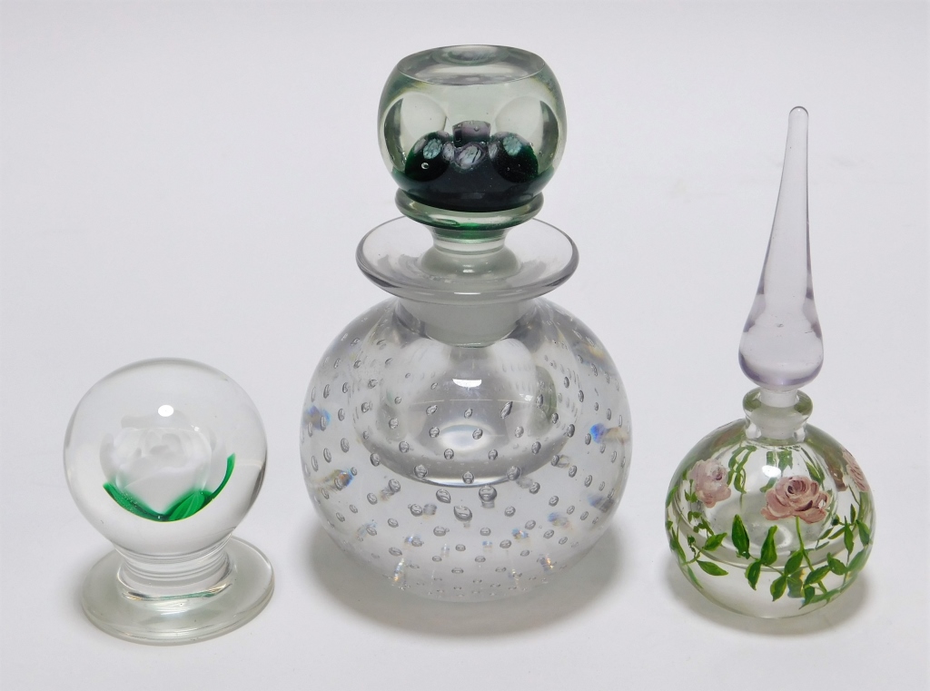 Appraisal: PC ART GLASS PERFUME BOTTLES PAPERWEIGHTS United States th CenturyIncludes