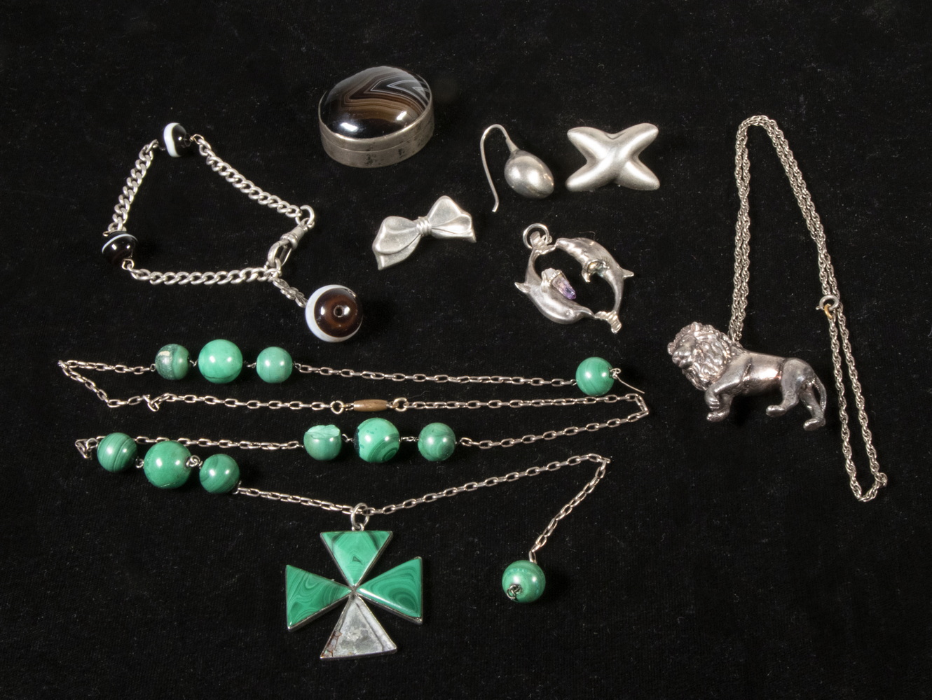 Appraisal: ASSORTED STERLING JEWELRY Mixed Lot of Silver incl pill box