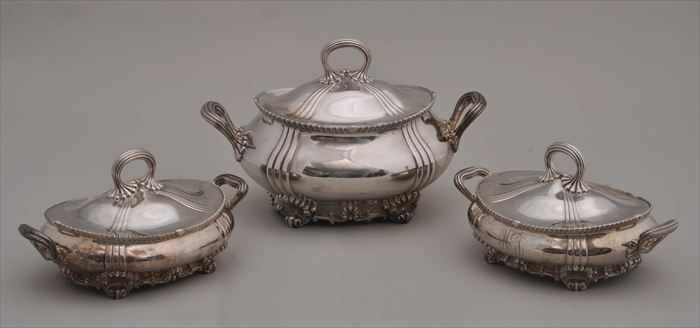 Appraisal: DOMINICK HAFF MONOGRAMMED SILVER TUREEN AND COVER AND TWO MATCHING