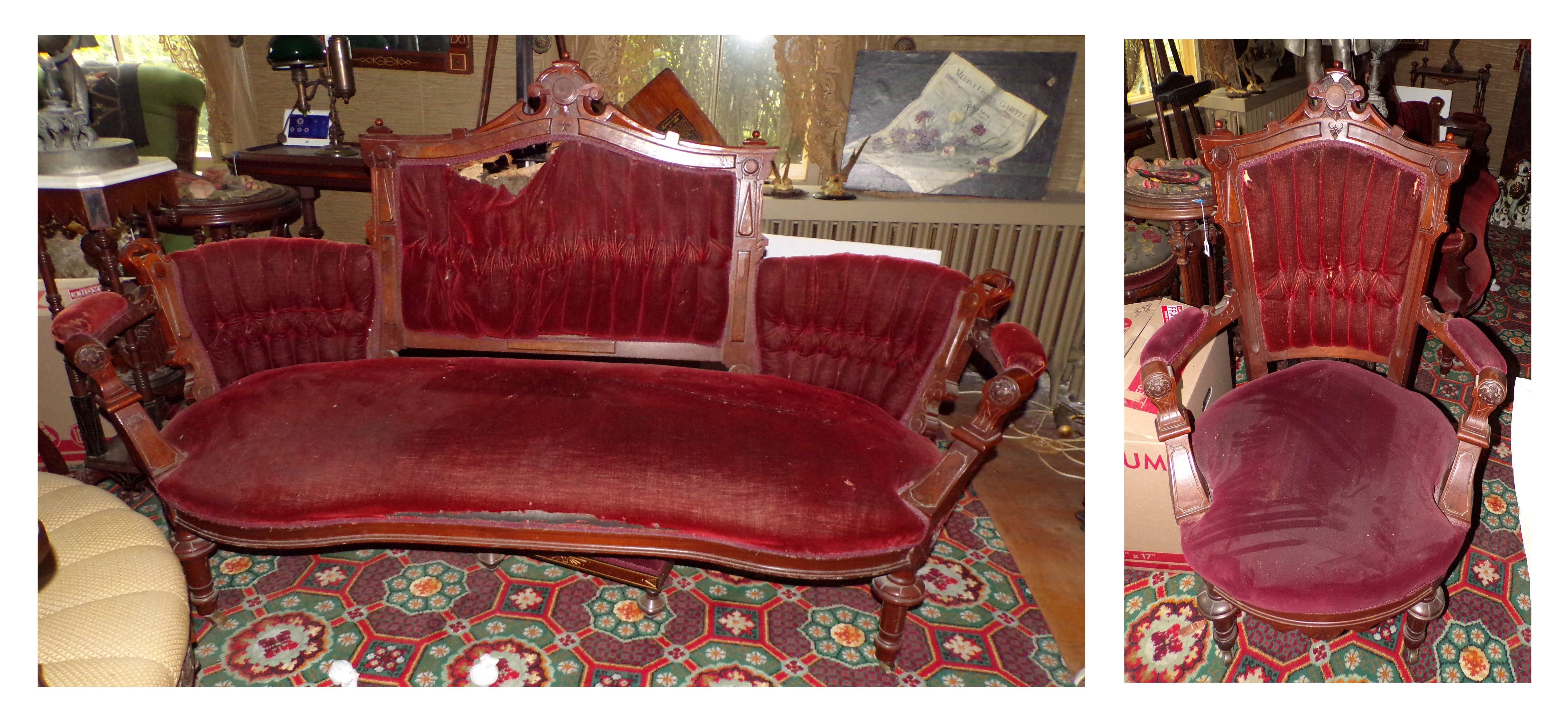 Appraisal: -Pc Victorian walnut parlor set- settee gentleman's chair and ladies