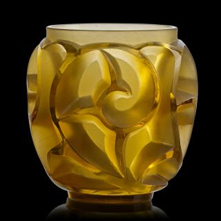 Appraisal: LALIQUE Tourbillons vase yellow amber glass LALIQUE Tourbillons vase France