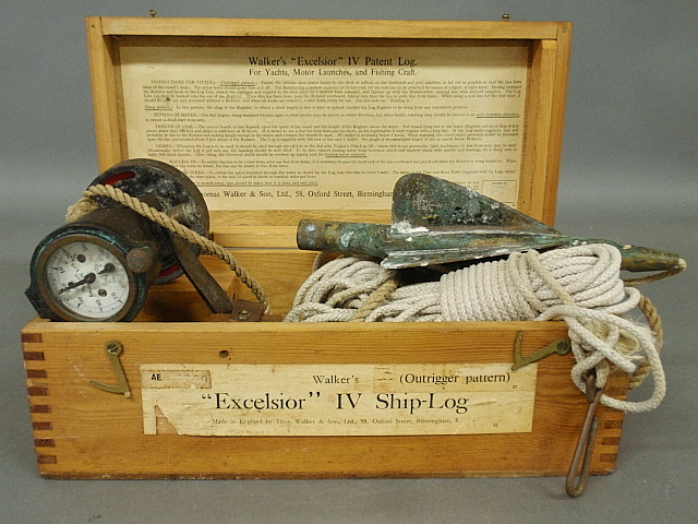 Appraisal: - Boxed taffrail ship s log Excelsior IV Ship-log Outrigger