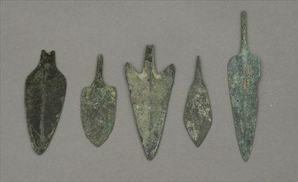 Appraisal: Five Luristan Bronze Arrowheads in to in Provenance The Collection