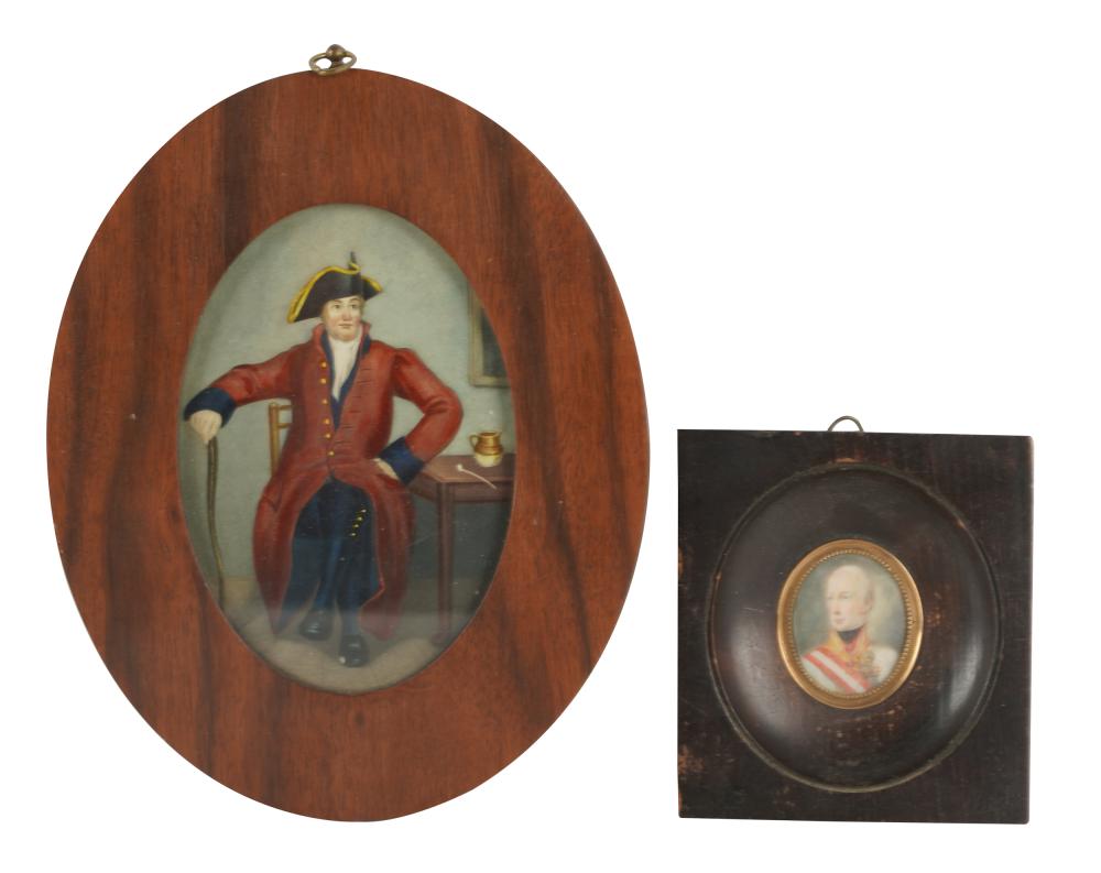 Appraisal: TWO PORTRAIT MINIATURESeach hand painted each unsigned each framed under