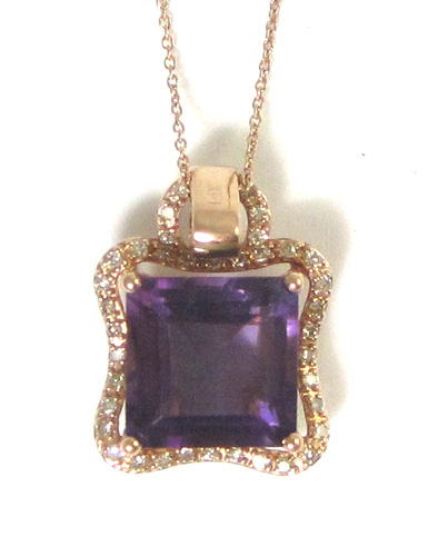 Appraisal: AMETHYST AND DIAMOND PENDANT NECKLACE suspended on a k rose