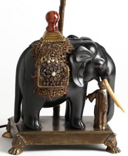 Appraisal: Rare Nicholas Haydon Orientalist Elephant Lamp Circa the large carved