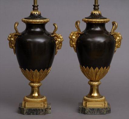 Appraisal: PAIR OF LOUIS XVI-STYLE BRONZE AND GILT-METAL URNS MOUNTED AS