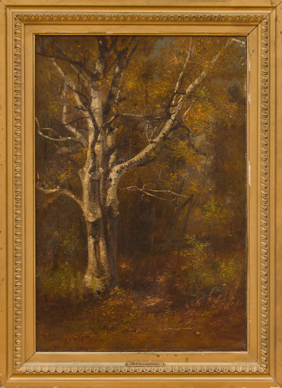 Appraisal: BENJAMIN CHAMPNEY - BIRCH IN AUTUMN Oil on canvas laid