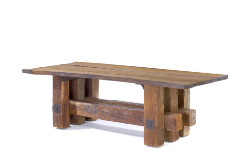 Appraisal: HARRY BALMER Oak dining table with plank top on hand-hewn