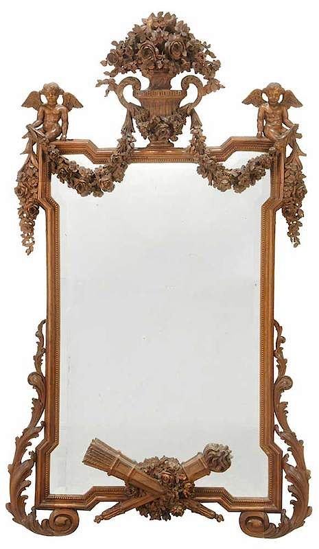 Appraisal: Italian Neoclassical Style Carved Walnut Mirror Continental th century crest