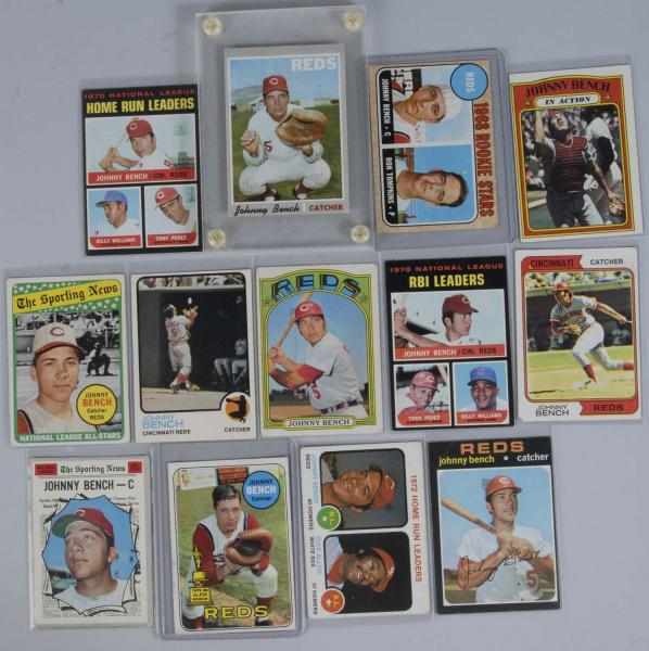 Appraisal: Lot of Topps Johnny Bench Baseball Cards Description Includes Rookie