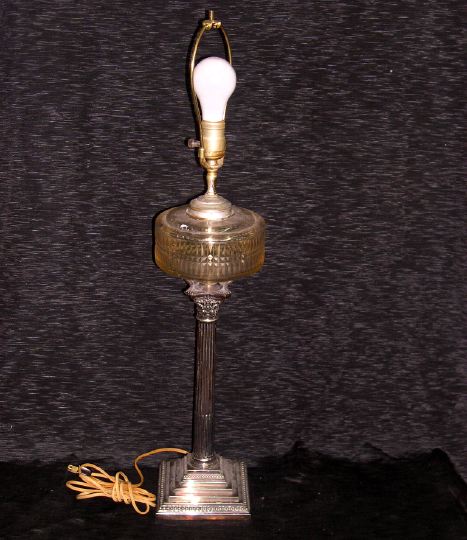 Appraisal: Victorian Sheffield-Plate and Cut Glass Kerosene Parlor Lamp third quarter