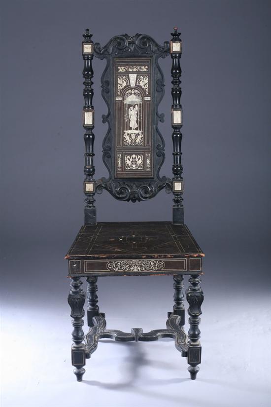 Appraisal: ITALIAN BAROQUE STYLE EBONIZED AND INLAID SIDE CHAIR th century