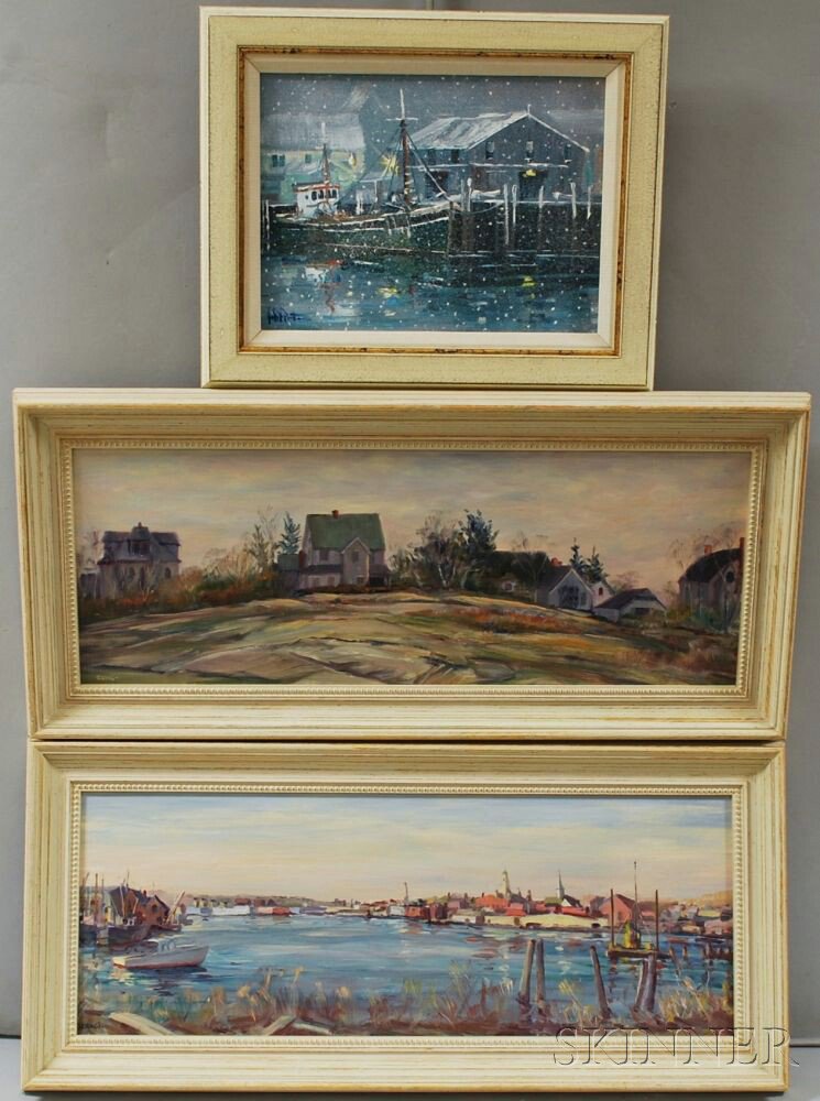 Appraisal: Three Oil Paintings Lucian Arthur Geraci American - Harbor View